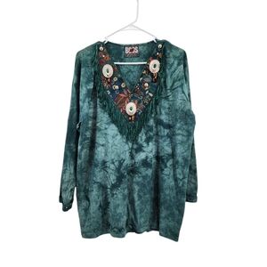 Boos Vintage Women's 100% Cotton Tie Dye Western Embellished Top - OS